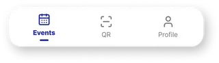 Bottom navigation with Events, QR and Profile