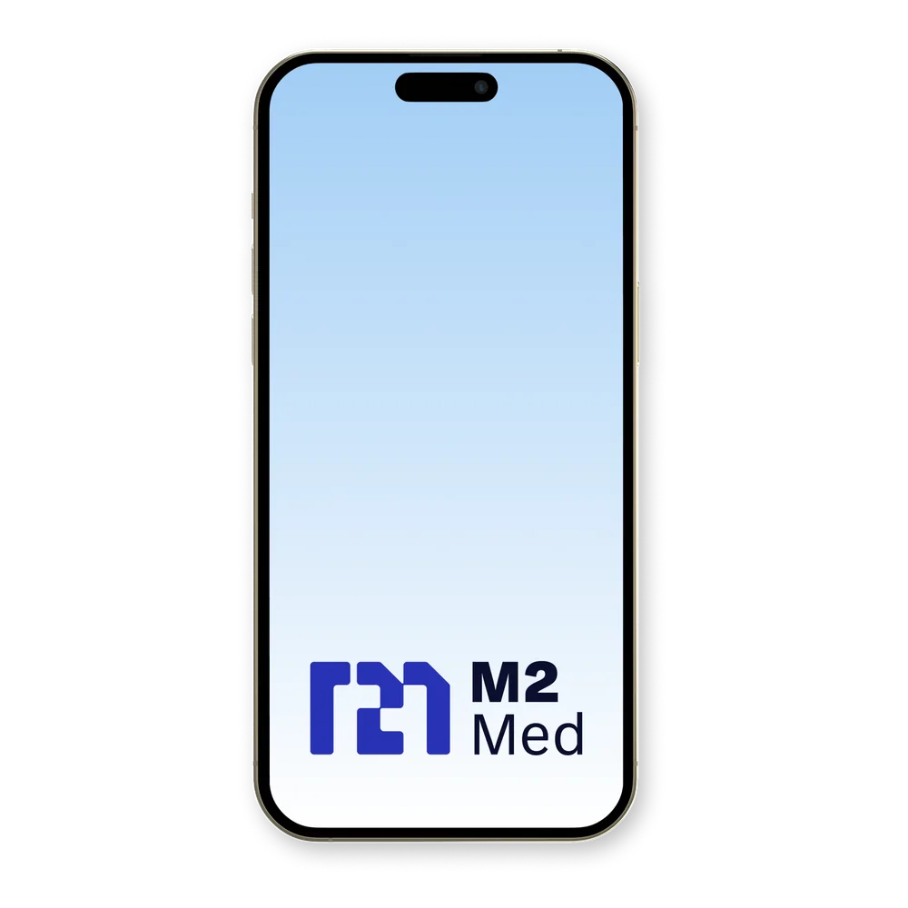 M2Med app on an iPhone