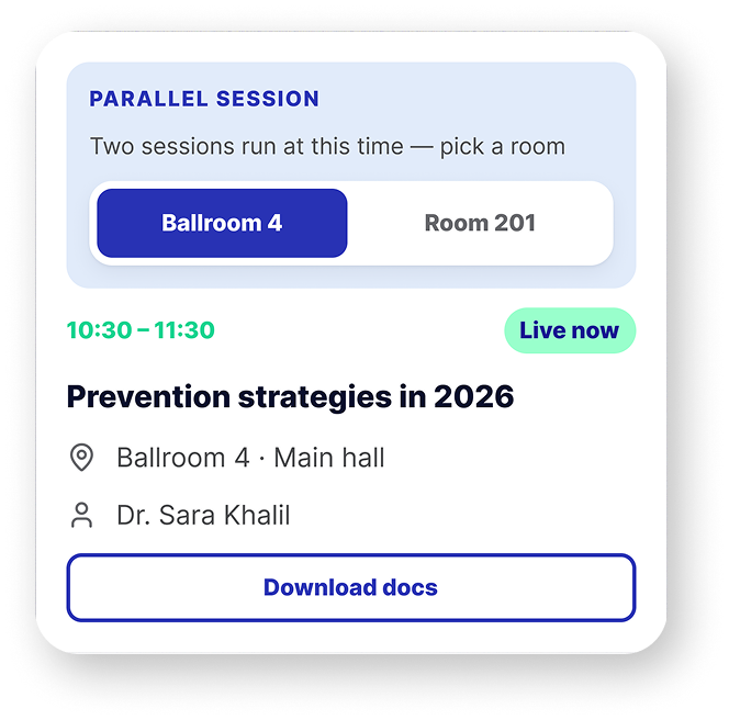 Parallel session card with room picker
