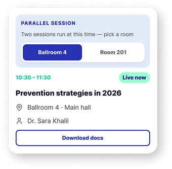 Parallel session card with room picker